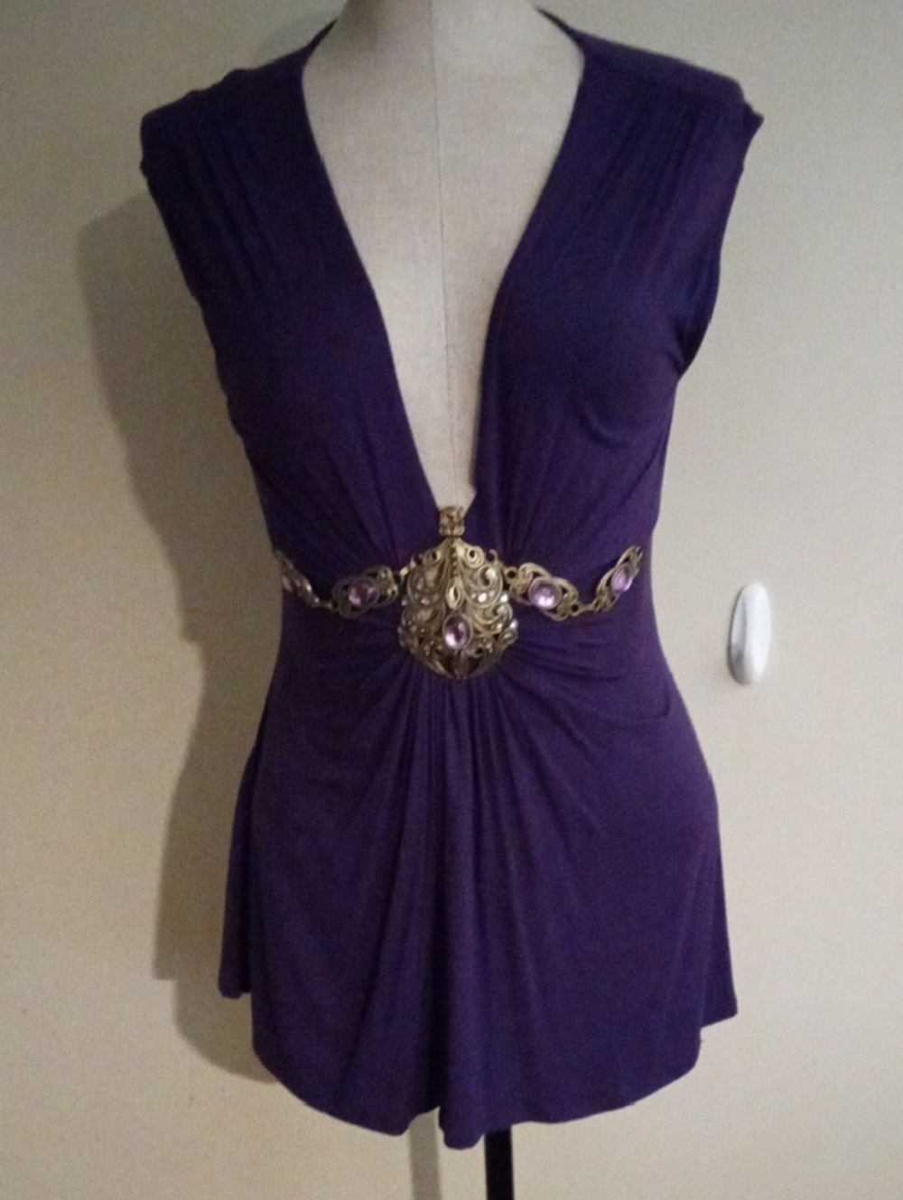 Forever 21 Vintage Purple Top with Metallic Beaded Jewelry Band Accents